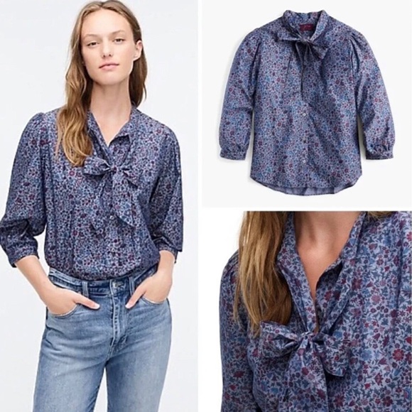 J. Crew Tops - J. Crew Liberty Columbo Floral Print Chambray Neck Tie Top